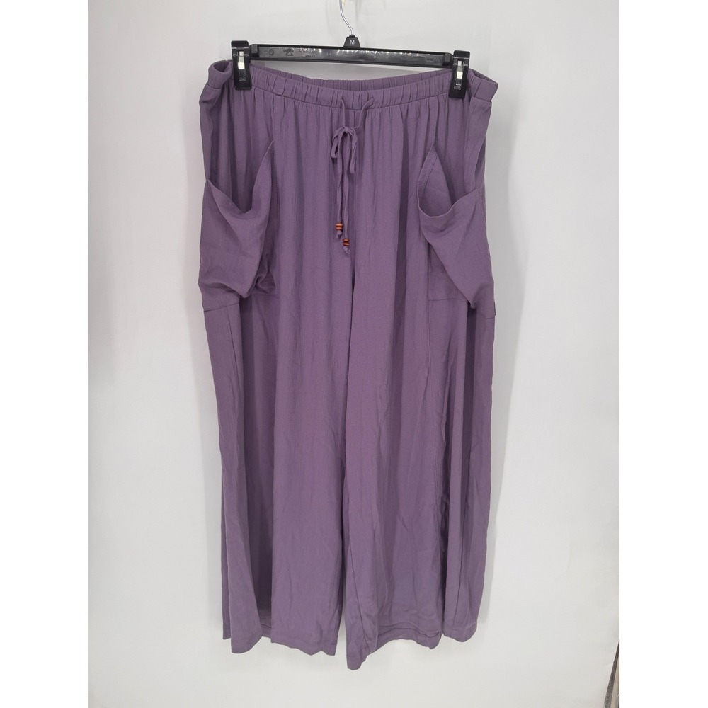 Torrid Pants Women 2 Purple  Wide Leg Cargo Pocket Drawstring Textured Gaucho